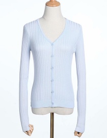 Fashion Light Blue V-neck Single-breasted Knitted Cardigan