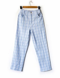 Fashion Light Blue Check Print Straight-leg Pants