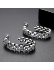 Fashion Platinum And White Zirconium Hollow C-type Copper Inlaid Zircon Earrings