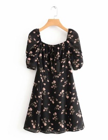 Fashion Black Flower Print Short Sleeve Dress