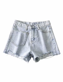 Fashion Blue Washed Pocket Irregular Fray Denim Shorts