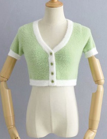 Fashion Fruit Green Mohair Colorblock Cropped Sweater