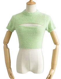 Fashion Green Half Turtleneck Cutout Sweater