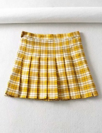 Fashion Yellow Plaid Printed Pleated Skirt