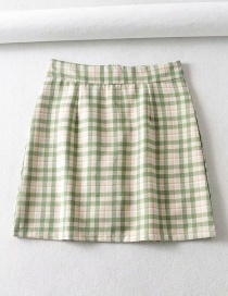 Fashion Green Checked Printed Hip Skirt