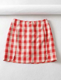 Fashion Red Anti-shine Lace Check Skirt