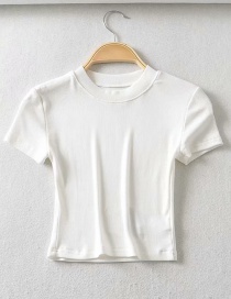 Fashion White Small Round Neck Slim T-shirt