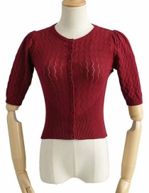 Fashion Wine Red Cutout Waist Sweater