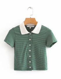 Fashion Green Striped Patch Neck T-shirt