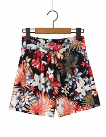 Fashion Photo Color Flower Print Belt Shorts