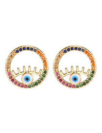 Fashion Round Eyes Color Openwork Earrings With Colorful Diamonds And Dripping Oil Eyes