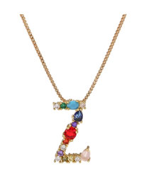 Fashion Z Color Openwork Necklace With Colorful Zircon Letters