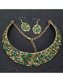 Fashion Green Crystal Metal Fake Collar Necklace Earring Set