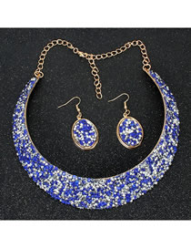 Fashion Blue Crystal Metal Fake Collar Necklace Earring Set