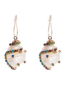 Fashion Color Conch Shell Alloy Earrings With Diamonds