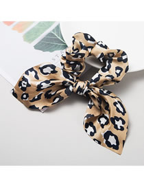 Fashion Khaki Leopard Satin Fabric Ribbon Bunny Ear Bowel Hair Rope