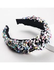 Fashion White Fish Scale Sequin Mesh Knotted Wide Edge Hair Band