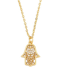 Fashion Golden Diamond Palm Necklace With Diamond Eyes
