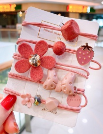 Fashion Pink Bow (set Of 5) Flower Strawberry Bow Contrasting Children's Headband Set