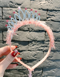 Fashion Pink Lace Pearl Diamond Crown Fake Earrings Non-slip Children Hair Band