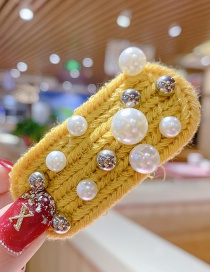 Fashion Yellow Pearl Ball Knit Wool Hair Clip