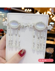 Fashion White 1 Pair Resin Diamond Flower Crystal Pearl Tassel Child Hair Clip