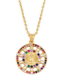 Fashion Golden Virgin Mary Bronze Colorful Zircon Necklace