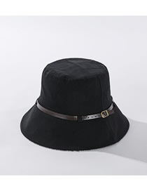 Fashion Black Solid Color Leather Trimmed Plaid Fisherman Hat