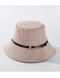 Fashion Beige Solid Color Leather Trimmed Plaid Fisherman Hat