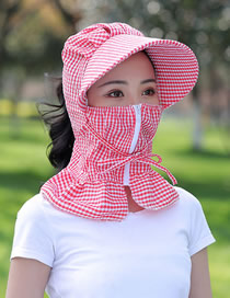 Fashion Red Small Lattice Multifunctional Face And Neck Protection Integrated Sun Hat