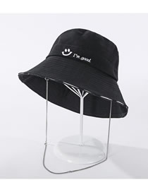Fashion Black Smiley Embroidered Wide-brimmed Chain Fisherman Hat