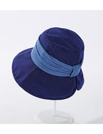 Fashion Navy Wrinkled Patch Colorblock Wide-brimmed Fisherman Hat
