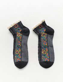 Fashion Black Lace Floral Stitching Cotton Socks