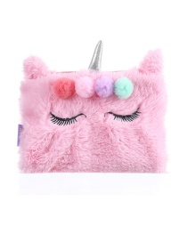 Fashion Light Pink Unicorn Plush Eyelash Pencil Case