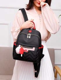 Fashion Black Stitched Contrast Rhombic Fur Ball Backpack