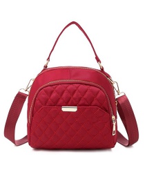Fashion Red Waterproof Nylon Cloth Rhombus Diagonal Shoulder Bag