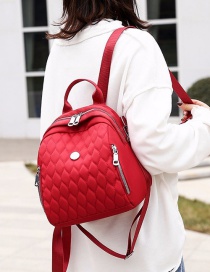 Fashion Red Embroidered Diamond Backpack With Zip