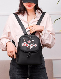 Fashion Black Plum Embroidered Waterproof Nylon Backpack