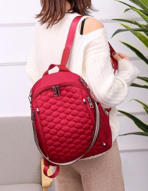 Fashion Red Embroidered Diamond Double Zipper Backpack