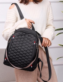 Fashion Black Embroidered Diamond Double Zipper Backpack