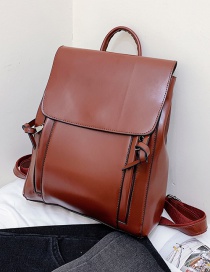 Fashion Red-brown Flap-knotted Stitched Soft-faced Backpack