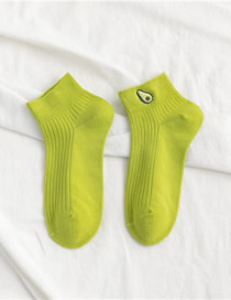 Fashion Fluorescent Green Avocado Embroidered Cotton Socks
