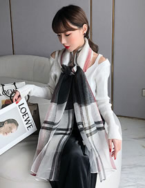 Fashion White Black Silk Checked Striped Geometric Square Scarf