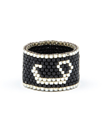 Fashion Black And White Beaded Woven Geometric Wide Edge Ring