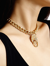 Fashion Golden Single Layer Lion Head Stereo Necklace