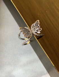 Fashion Hollow Silver Zircon Butterfly Cutout Adjustable Ring