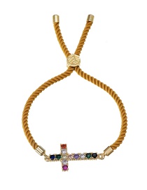 Fashion Ginger Brass Zircon Braided Rope Cross Bracelet
