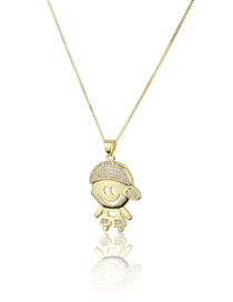 Fashion Gold-plated White Zirconium Hollow Smile Boy Copper Micro Inlaid Zircon Necklace