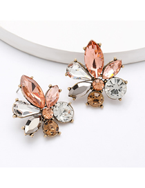 Fashion Pink Alloy Diamond Floral Geometric Earrings