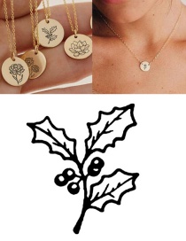 Fashion Golden-december (9mm) Engraved Plant Flower Stainless Steel Geometric Round Necklace